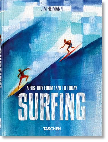 Book cover: watercolor wave with surfers, title “Surfing. 1778-Today.”