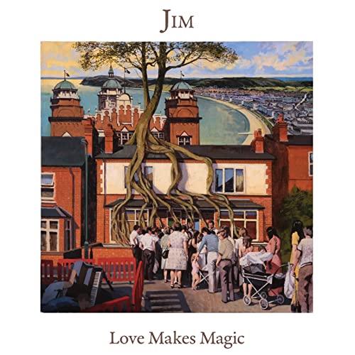Album cover: painted cityscape with a large tree and crowd below.