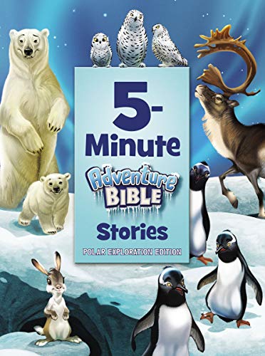 Book cover with polar animals, large “5” and title “Adventure Bible Stories.”