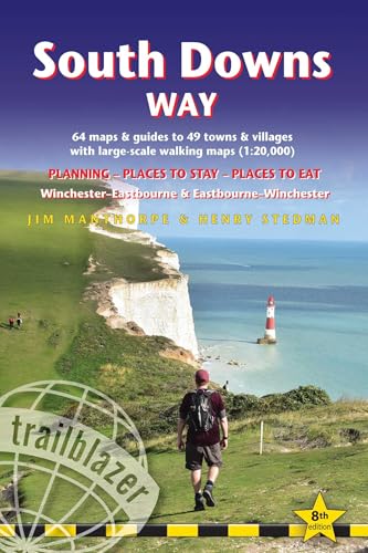 Book cover showing a hiker overlooking white cliffs and a lighthouse by the sea.