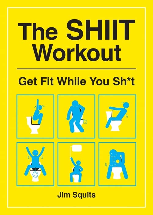 Book cover with cartoon figures exercising on toilets, yellow and black.
