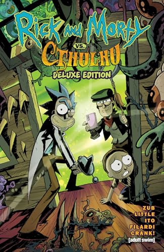 Rick and Morty face Cthulhu in a colorful, illustrated comic book cover.
