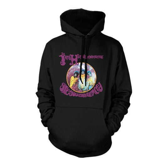 Black hoodie with the album cover art for Jimi Hendrix’s “Are You Experienced.”
