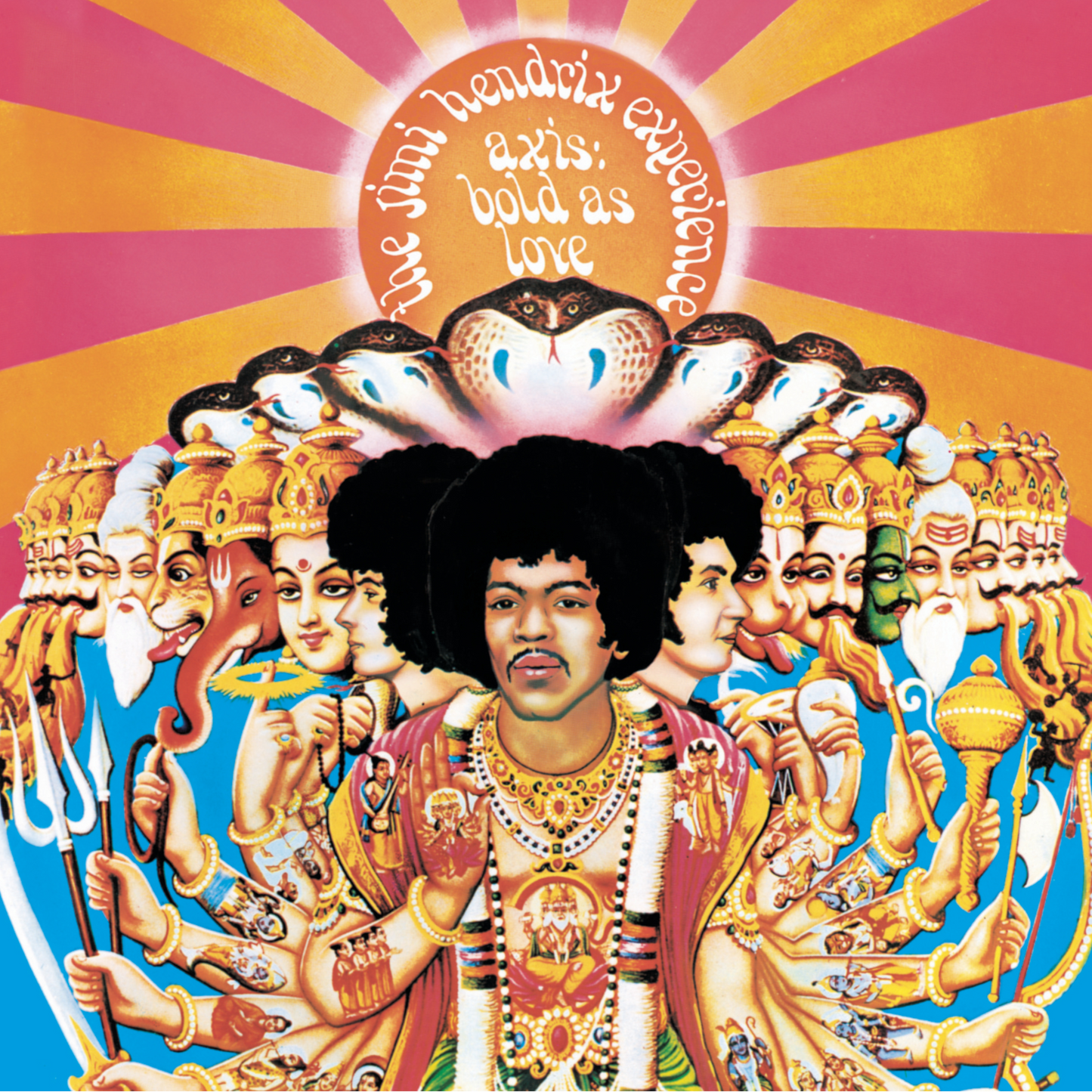 Album cover for Jimi Hendrix’s “Axis: Bold As Love” with colorful imagery.