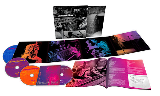 Jimi Hendrix Electric Lady Studios box set with CDs, discs, and an illustrated booklet.