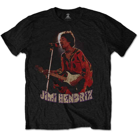 Black t-shirt with a graphic of Jimi Hendrix playing guitar.