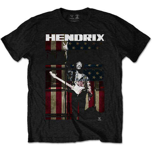 Colorful t-shirt featuring Jimi Hendrix’s peace flag design, sized for a 9-10 year old.
