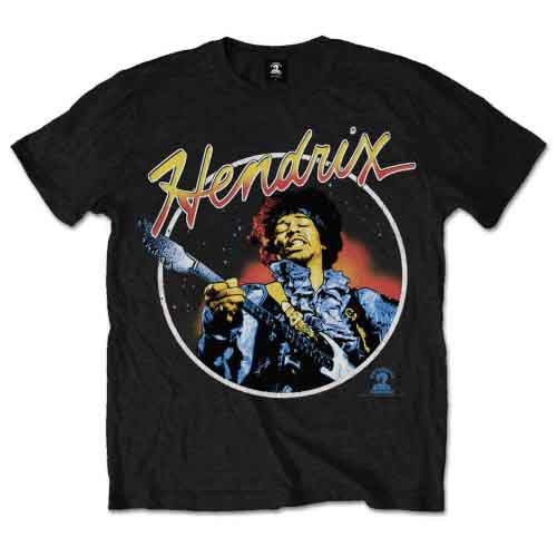 Man wearing black Jimi Hendrix graphic t-shirt.