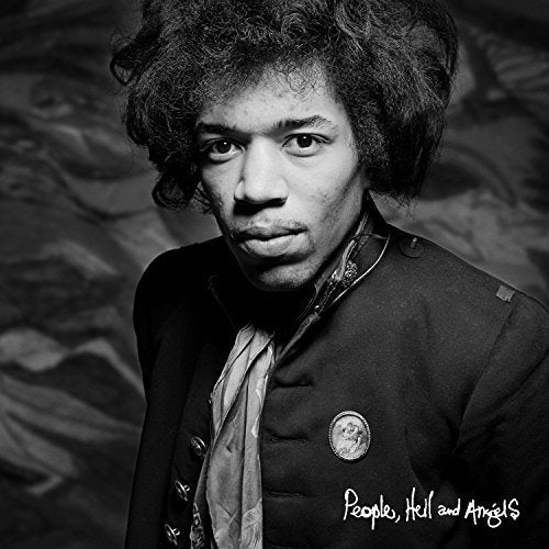 Black and white portrait of Jimi Hendrix wearing a military-style jacket and scarf.