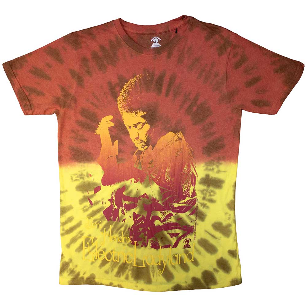 Tie-dye Jimi Hendrix t-shirt featuring album art from Electric Ladyland.