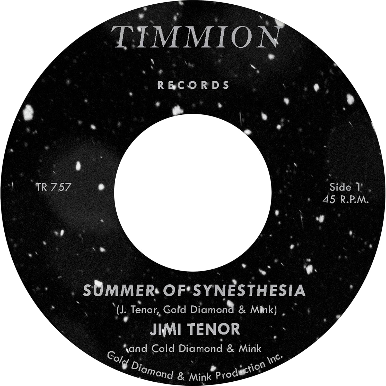 Black and gold vinyl record label with text: "Jimi Tenor & Cold Diamond & Mi.