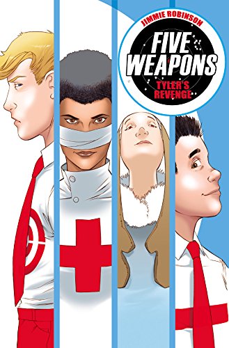 Comic book cover featuring four young people in white uniforms.