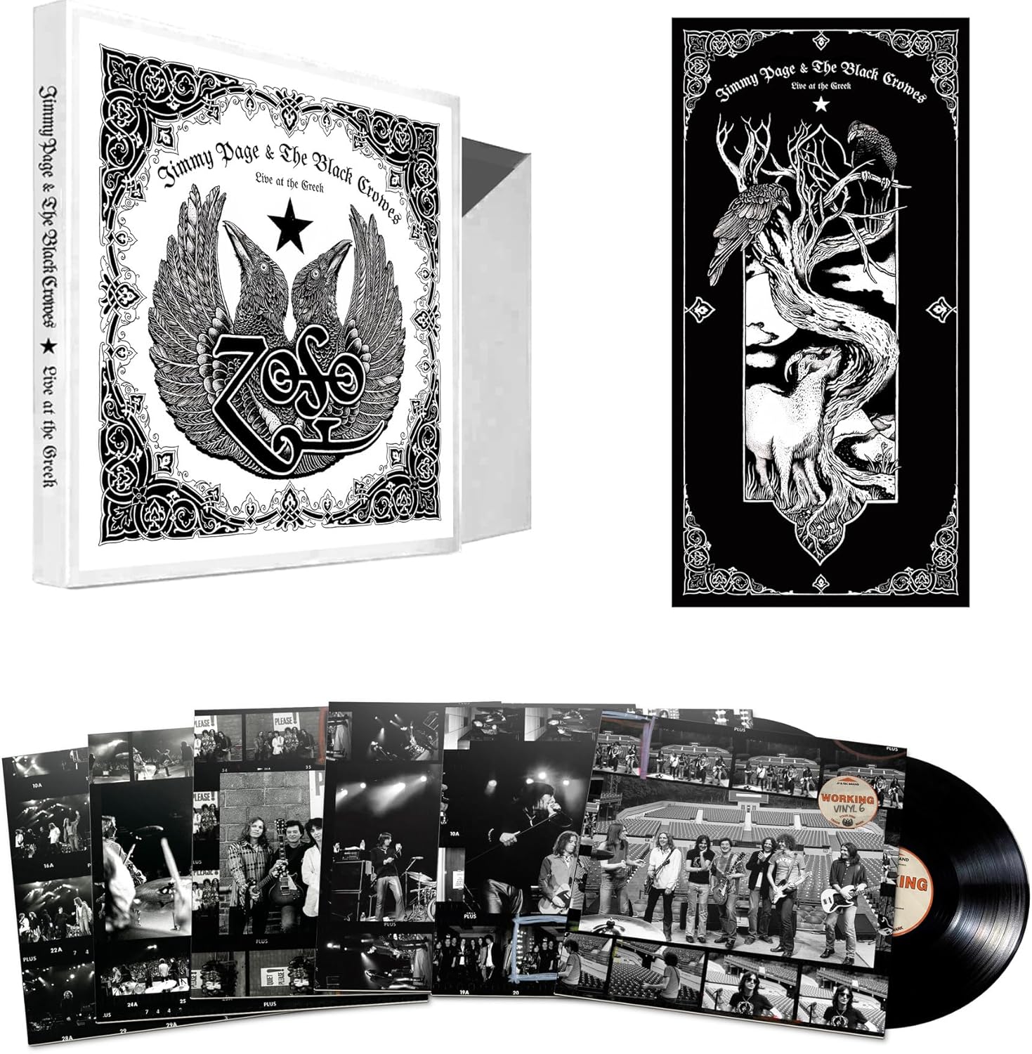 Jimmy Page & The Black Crowes "Live at the Greek" vinyl record and packaging.