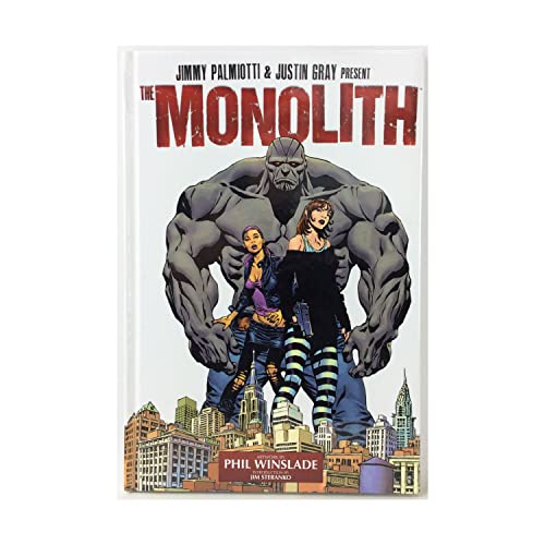 Comic book cover featuring a large, grey figure and two people.