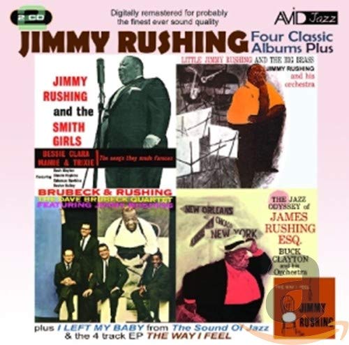 CD cover featuring four classic Jimmy Rushing jazz album artworks on a pink background.