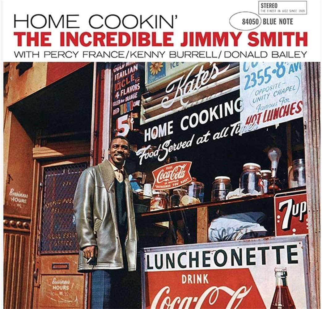 Album cover for Jimmy Smith’s “Home Cookin’” featuring a diner scene.