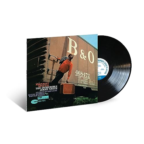 Jimmy Smith’s “Midnight Special” vinyl record with a train image.