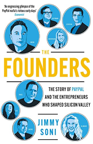 Book cover featuring portraits of Elon Musk, Peter Thiel, and other PayPal founders.