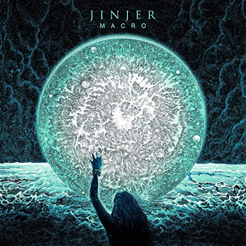 Jinjer’s “Macro” vinyl album cover: large blue orb with reaching figure.
