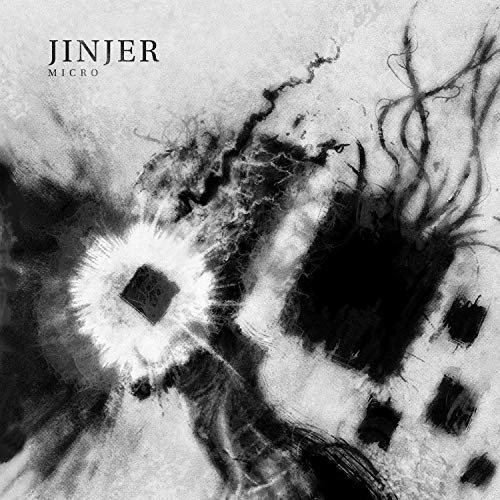 "Black and white abstract album cover with 'Jinjer Micro' text in the top-left corner."