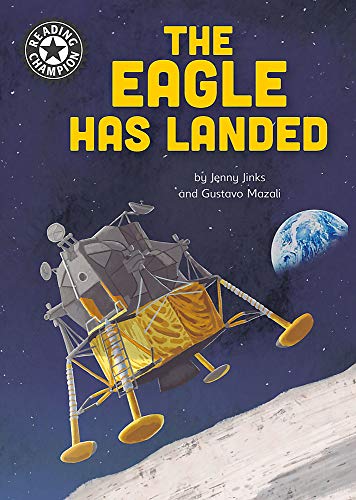 Book cover depicting a lunar module landing on the moon with Earth visible.