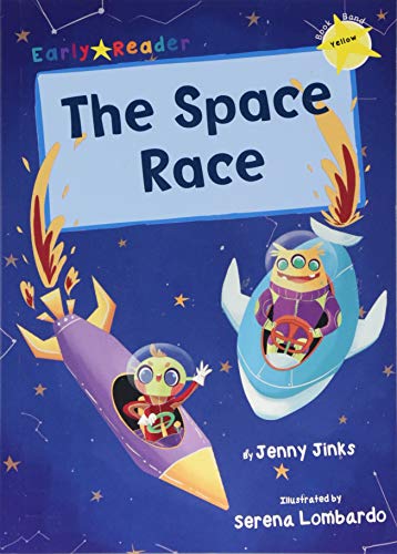 Book cover featuring two cartoon aliens in spaceships against a starry blue background.