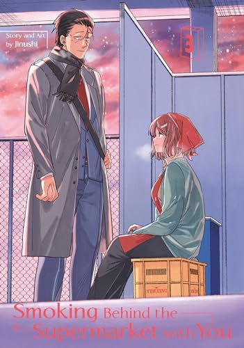 Manga cover: two young adults, a man and a woman, in conversation.