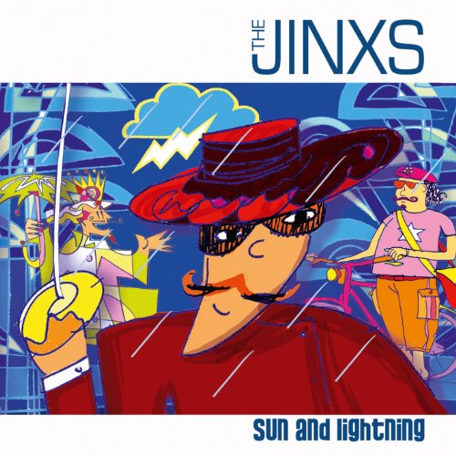 CD cover for "Sun and Lightning" by The Jinxs, cartoon illustration.