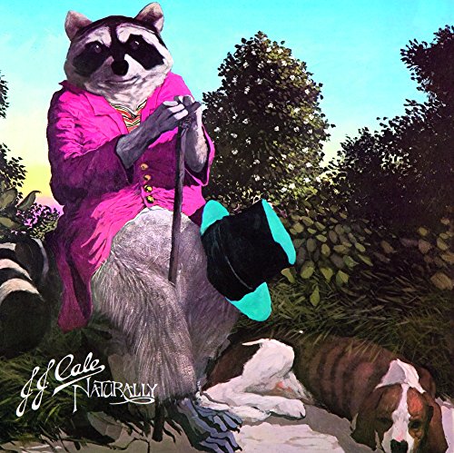 An anthropomorphic raccoon in a pink coat sits outdoors with a hound dog.
