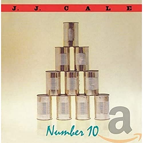 Album cover for J.J. Cale Number 10 showing a pyramid of ten metal cans.