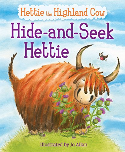Colourful illustration of a spotted Highland cow with a cheerful expression and playful pose.