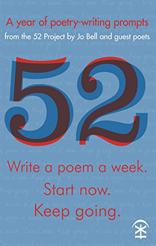 Book cover with large blue and red “52” and poetry prompts text.