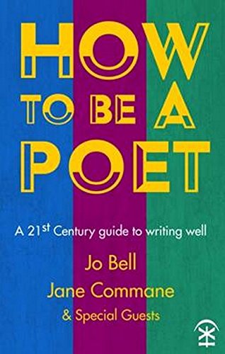 Book cover titled How to be a Poet with yellow text on vertical color stripes.