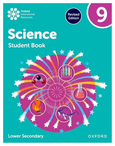 Science textbook cover with colorful illustrations of experiments and a large number 9.