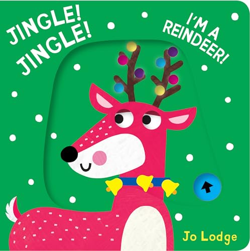 Bright green book cover featuring an illustrated reindeer with bells.