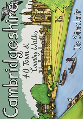 Book cover depicting Cambridgeshire landscapes, buildings, and people walking/rowing.