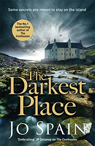Book cover: dark landscape with a large house, title “The Darkest Place”.