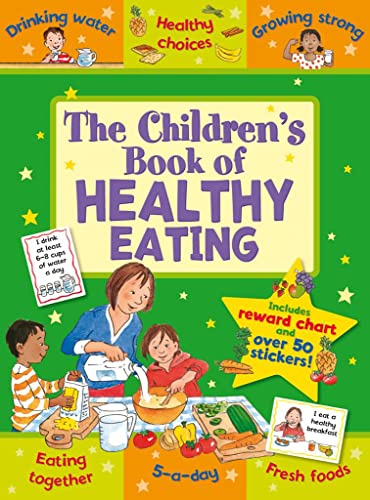 Children’s book cover illustrating a family preparing food and healthy eating tips.