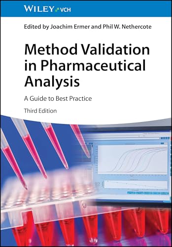 Book cover: “Method Validation in Pharmaceutical Analysis” with lab equipment.