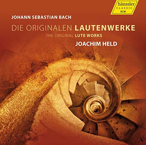 CD cover for Bach's lute works performed by Joachim Held, spiral staircase.