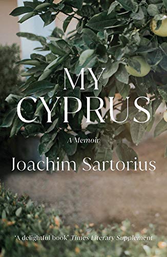 Book cover: “My Cyprus” memoir with citrus tree branches in background.