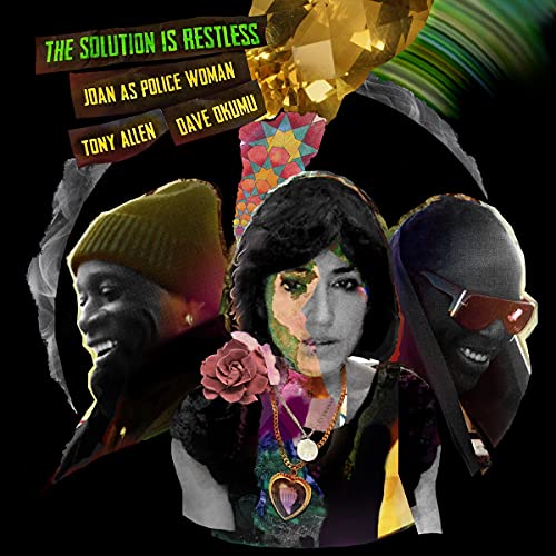 Album cover for "The Solution Is Restless" featuring portraits and abstract art.