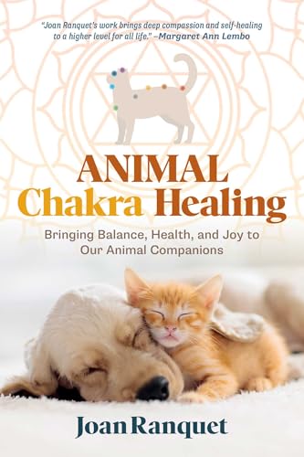 Book cover with sleeping puppy and kitten, chakra diagram above.