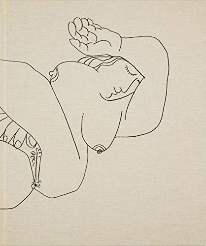 Line drawing of a reclining figure with a raised hand.