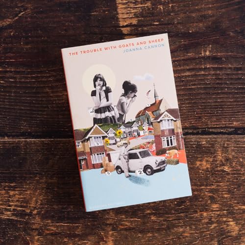 Book cover with two women, houses, a car, and a sun illustration.
