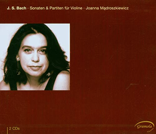 CD cover featuring violinist Joanna Madroszkiewicz, red textured background.
