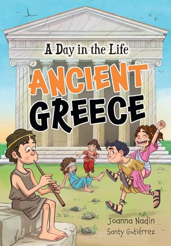 Book cover depicting children in Ancient Greece before a temple.