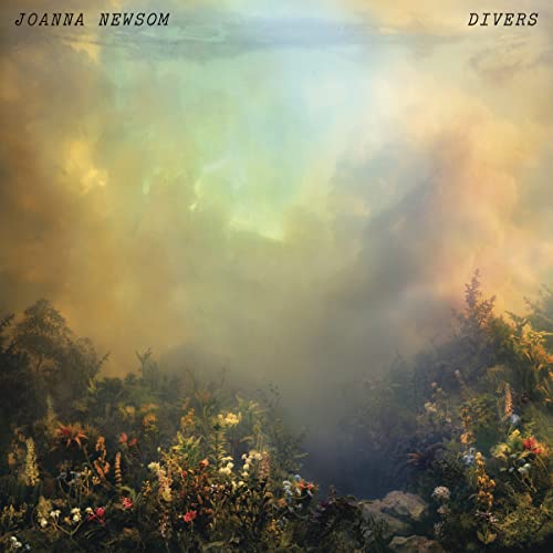 Album cover for Joanna Newsom’s “Divers” featuring wildflowers and a cloudy sky.