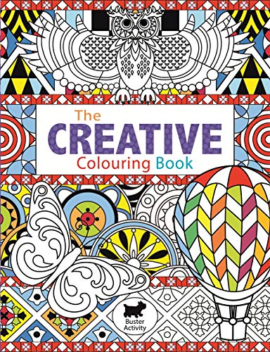 Cover of “The Creative Colouring Book” with detailed black and white illustrations.