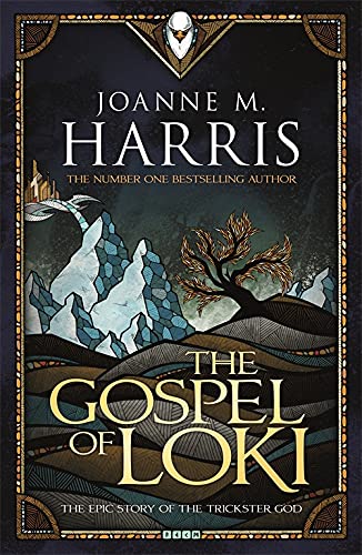 Book cover: dark landscape with a tree, title "The Gospel of Loki.